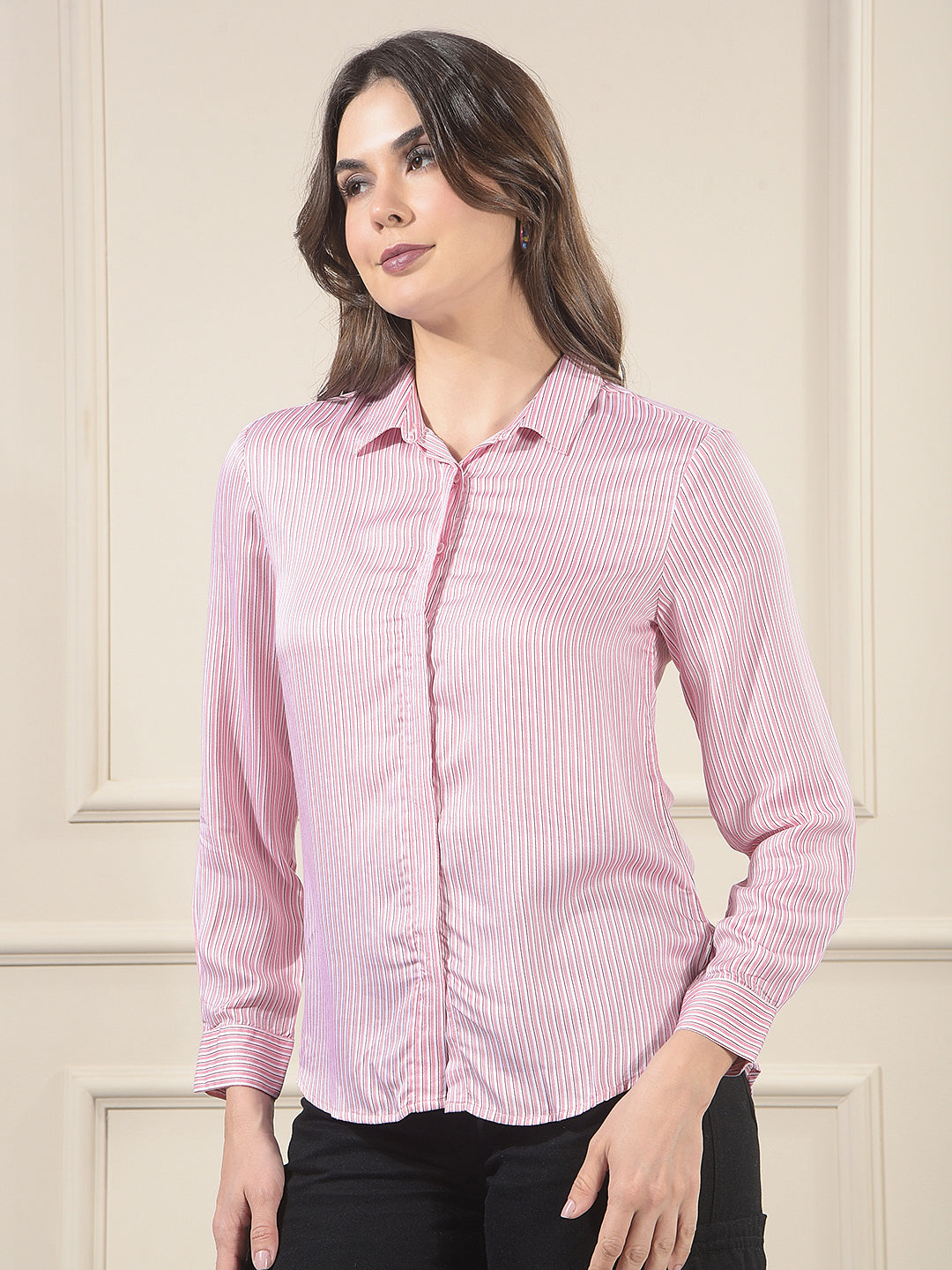 Pink Vertical Striped Modal Shirt