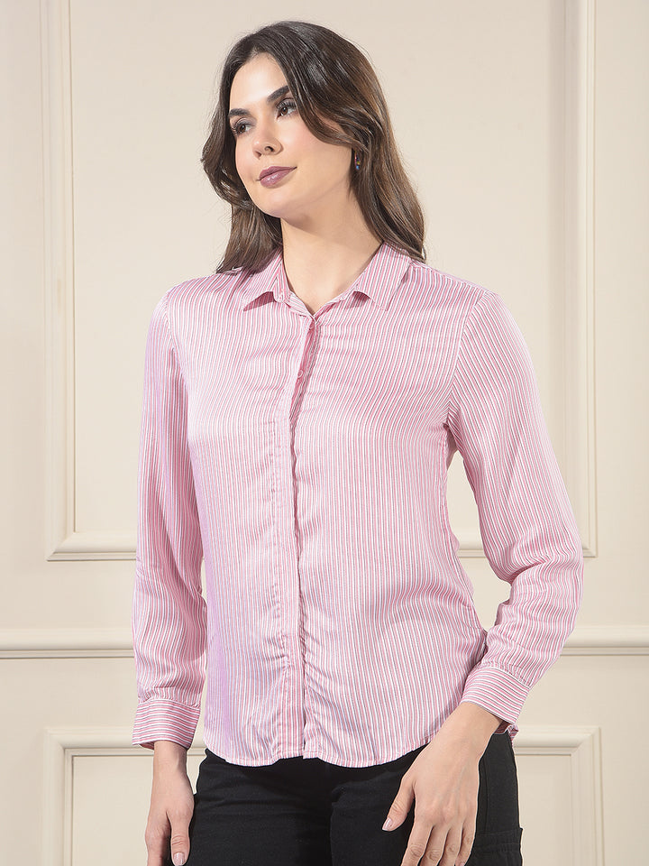 Pink Vertical Striped Modal Shirt