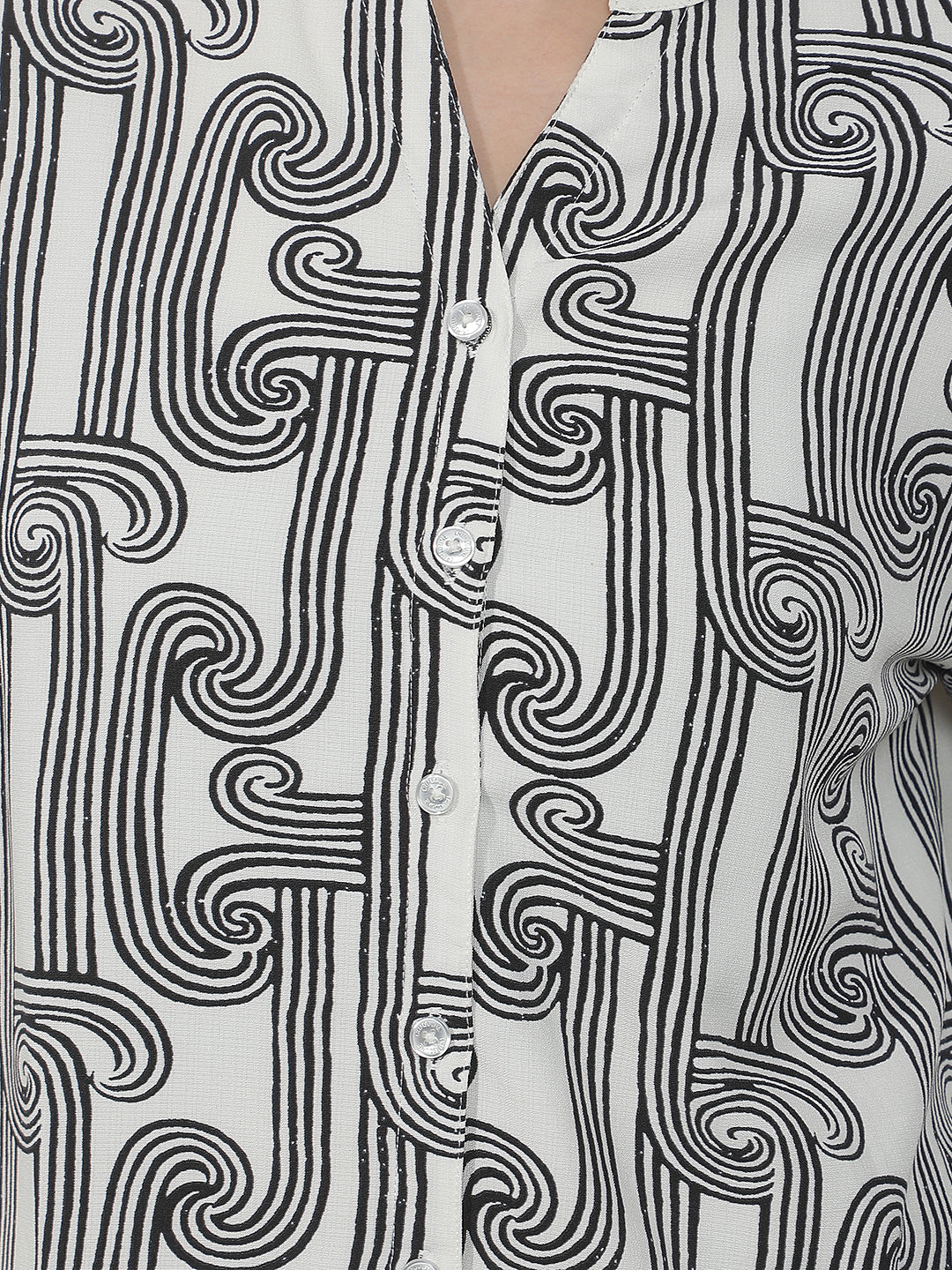 White Printed V-Neck Shirt