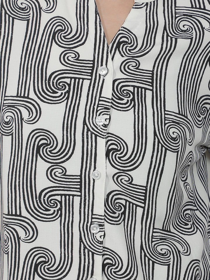 White Printed V-Neck Shirt