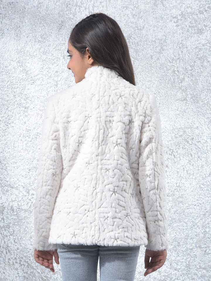Soft White Textured Embroidered Coat