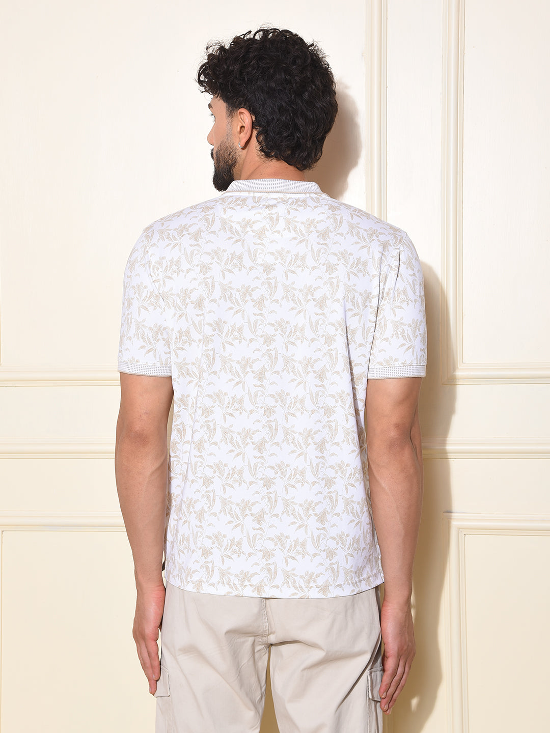 Olive Floral Print Polo-Neck T-Shirt
