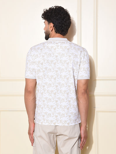 Olive Floral Print Polo-Neck T-Shirt