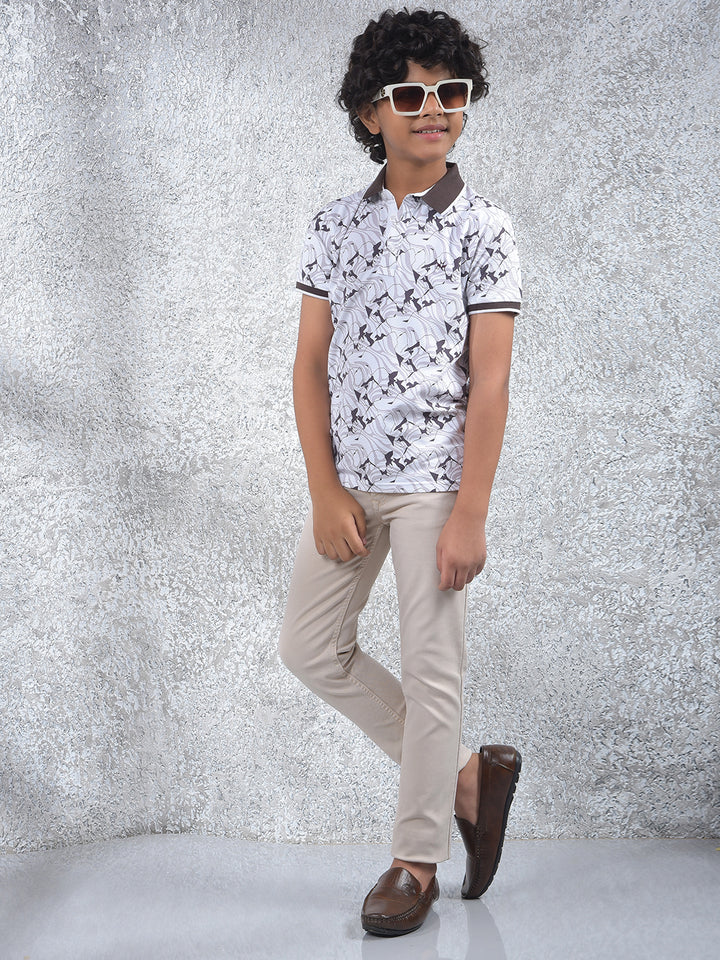 Brown Printed Polo Neck T-Shirt