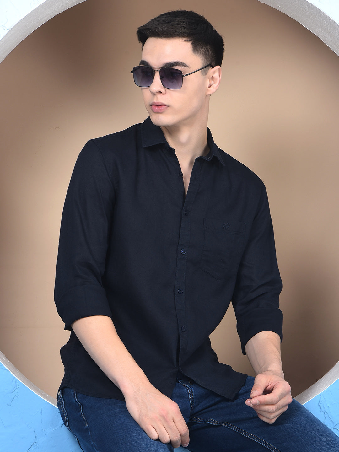 Linen Comfort Marine Blue Shirt