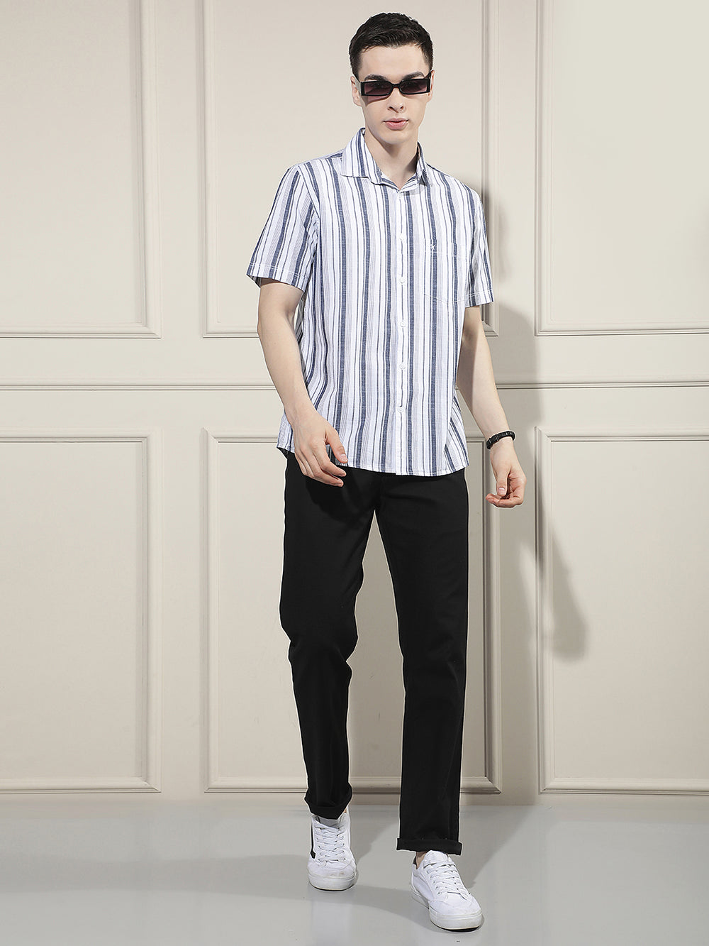 White Vertical Striped 100% Cotton Shirt