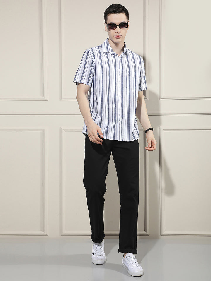 White Vertical Striped 100% Cotton Shirt