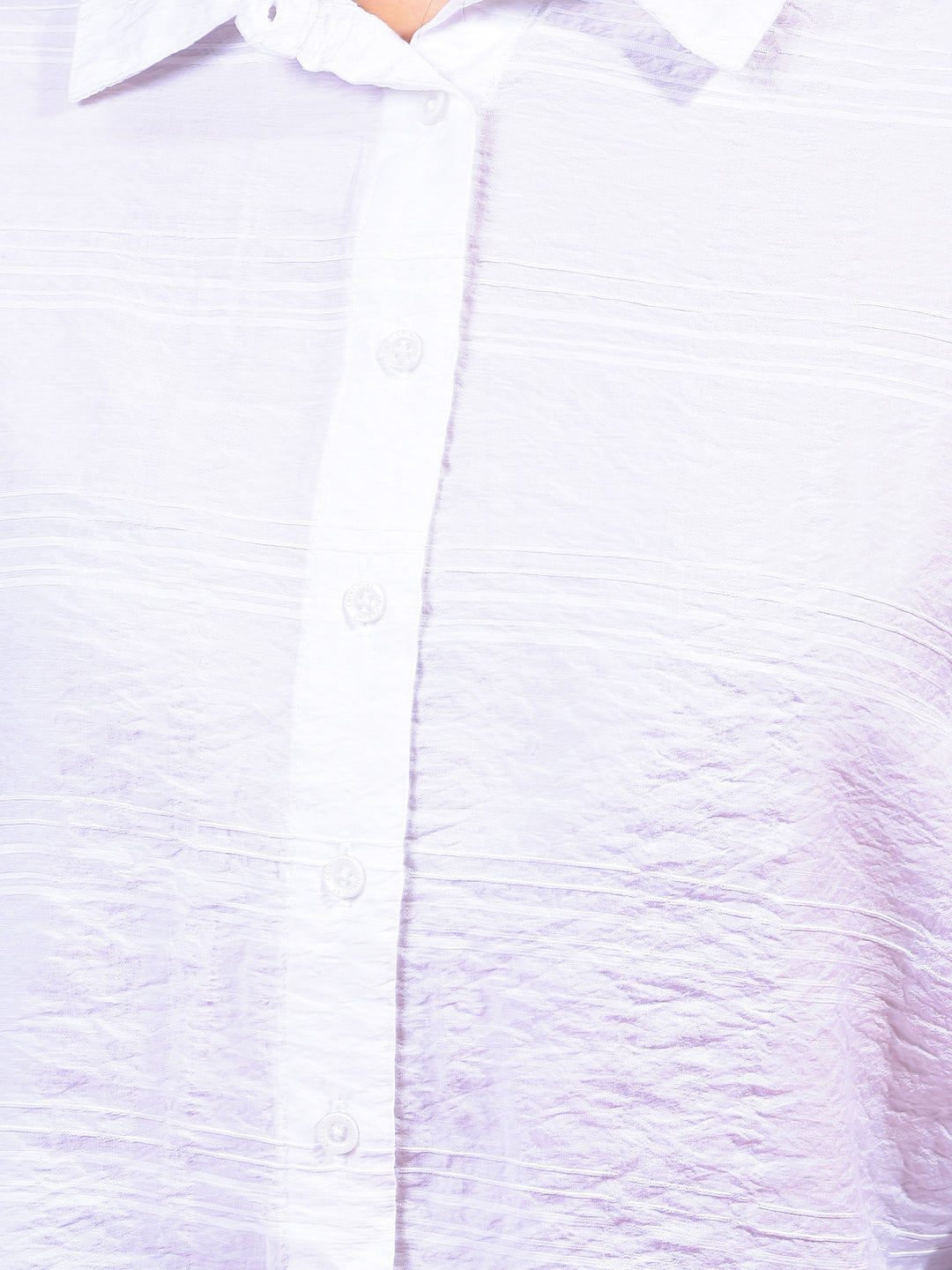 White Horizontal Stripes Shirt-Women Shirts-Crimsoune Club