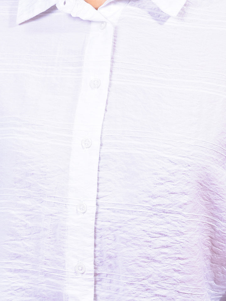 White Horizontal Stripes Shirt-Women Shirts-Crimsoune Club