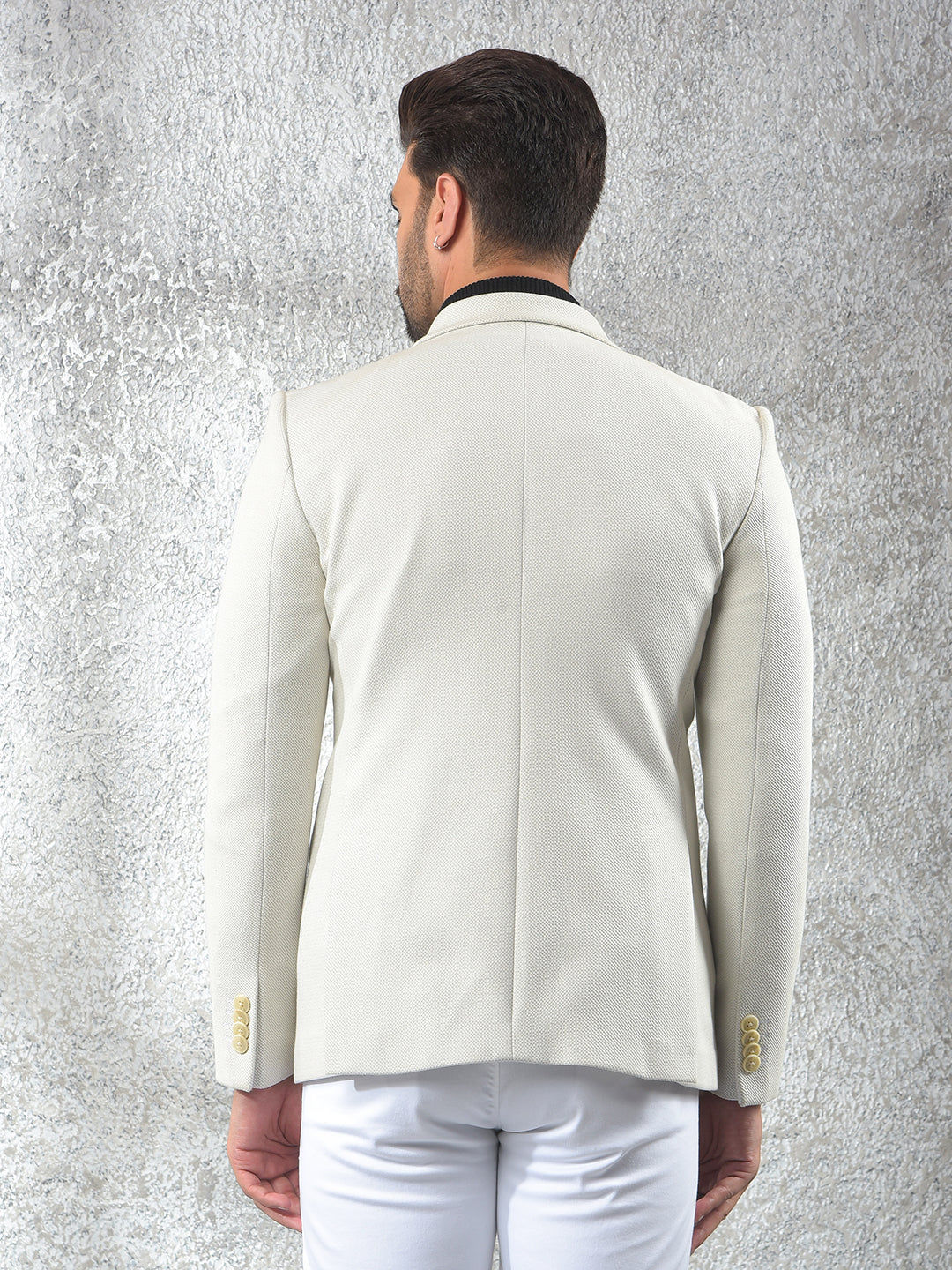 Cream Notched Lapel Single-Breasted Blazer