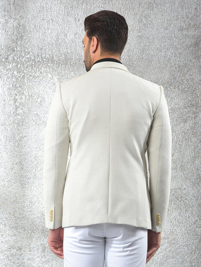 Cream Notched Lapel Single-Breasted Blazer
