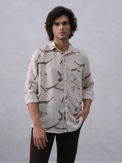 Sleek Brown Printed Linen Shirt
