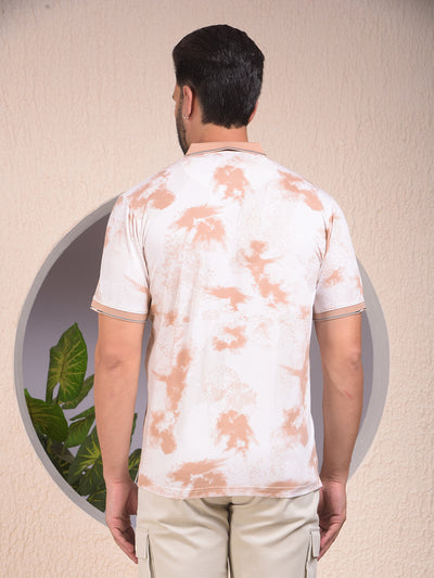 Brown Abstract Print Polo Neck T-Shirt