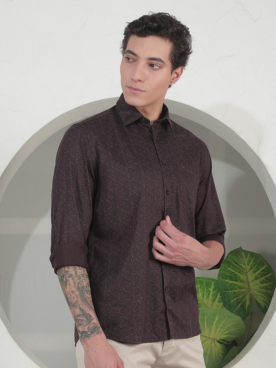 Brown Botanical Print Shirt