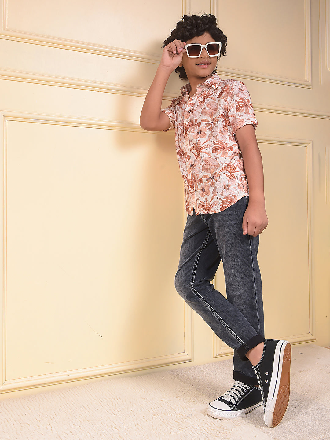 Brown Floral Print Shirt