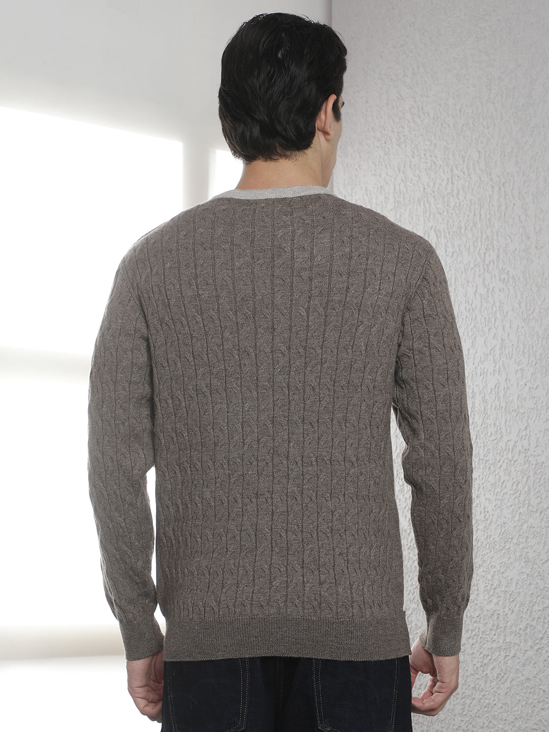 Brown Jacquard Acrylic Sweater