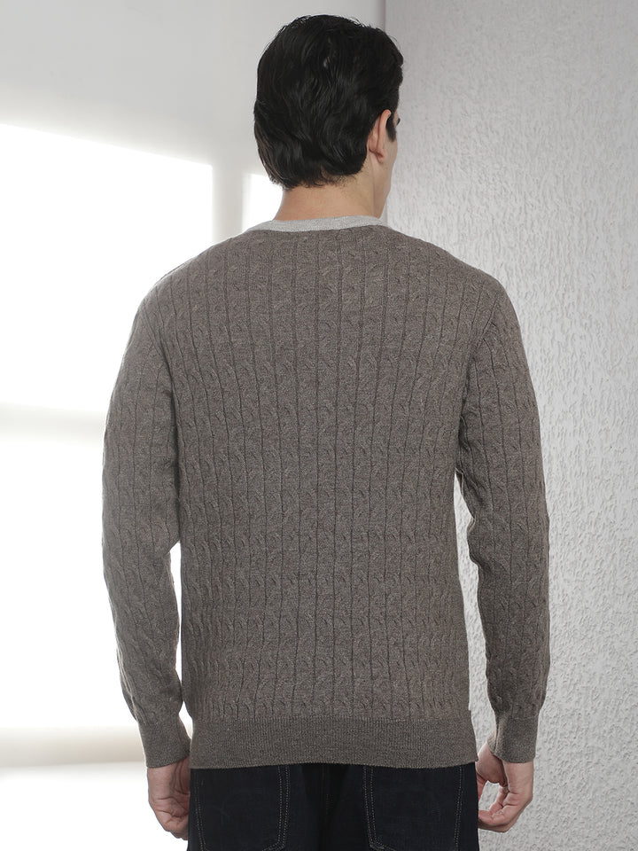 Brown Jacquard Acrylic Sweater