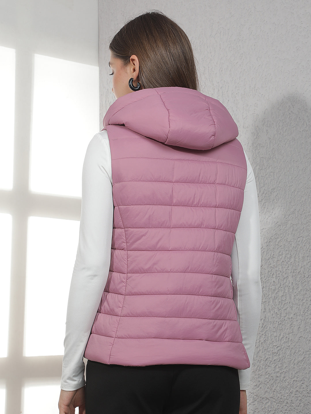 Purple Sleeveless Hooded Puffer Jacket