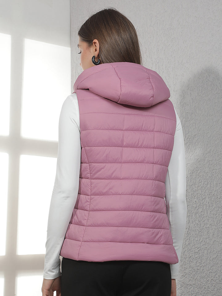 Purple Sleeveless Hooded Puffer Jacket