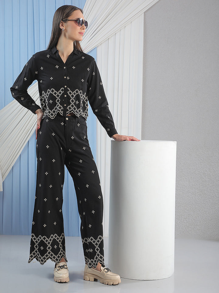 Off White Embroidered Casual Trousers
