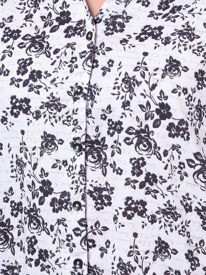 White Floral Print Shirt