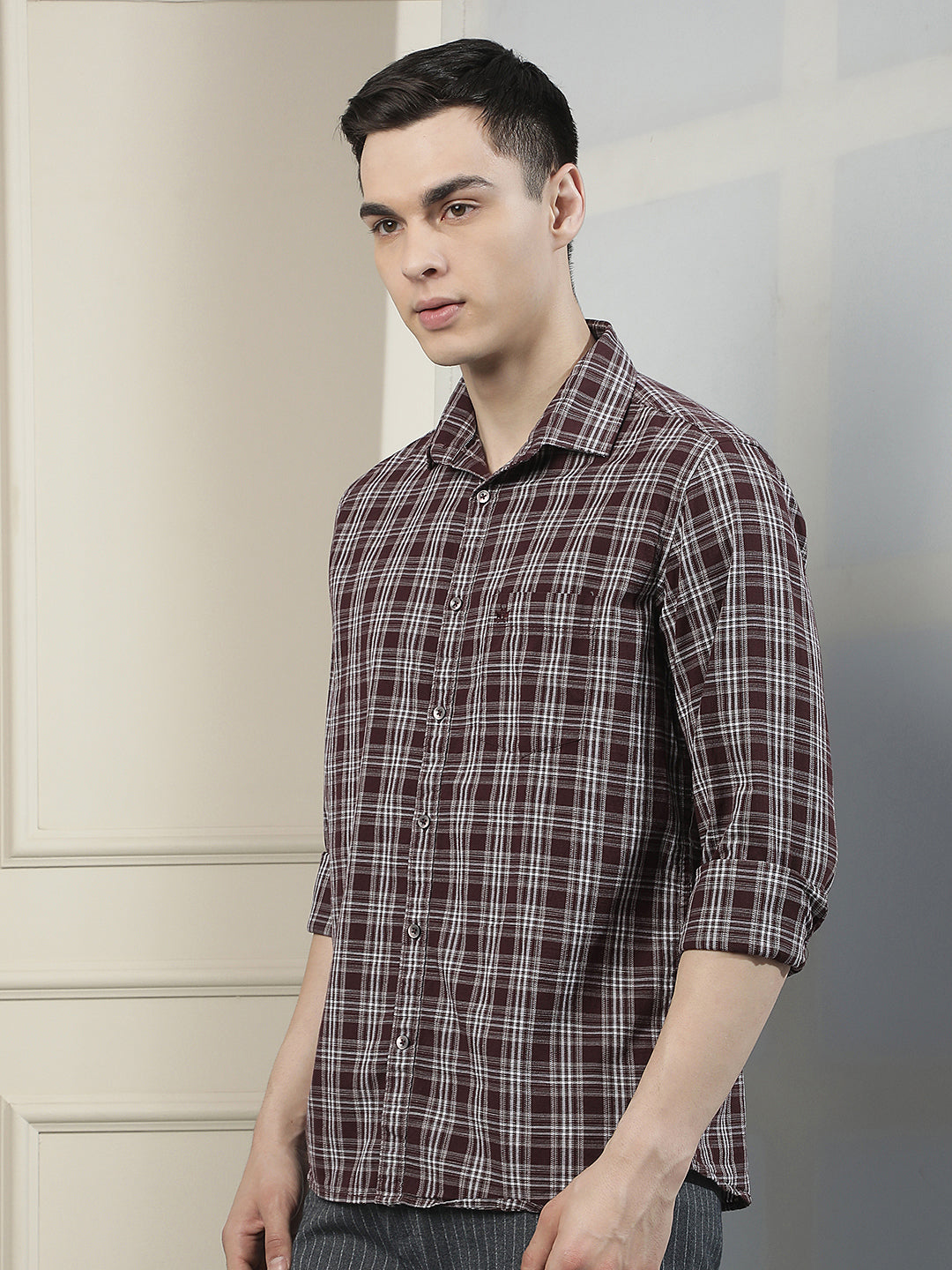 Purple Checked 100% Cotton Shirt