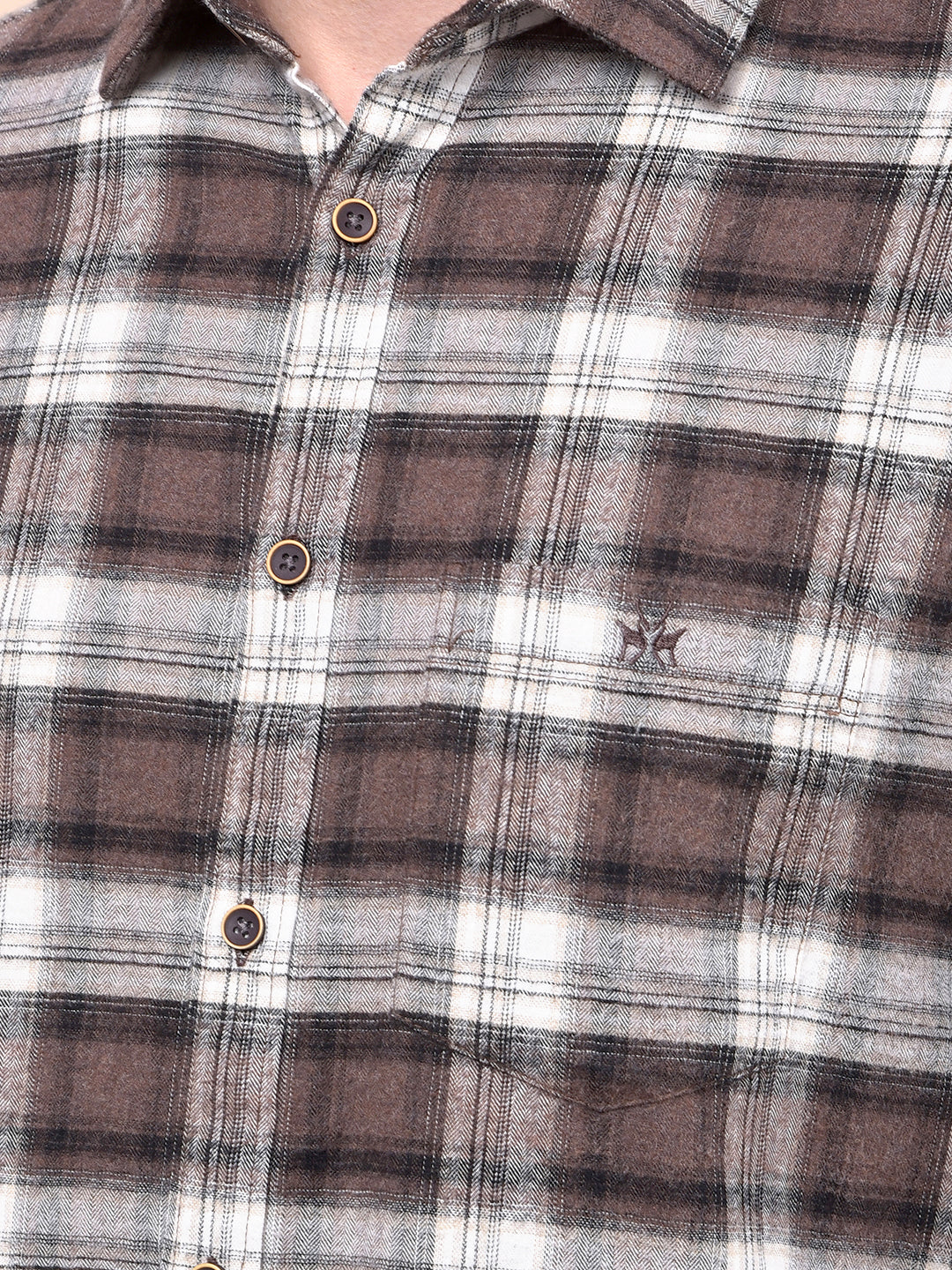 Brown Checked 100% Cotton Shirt