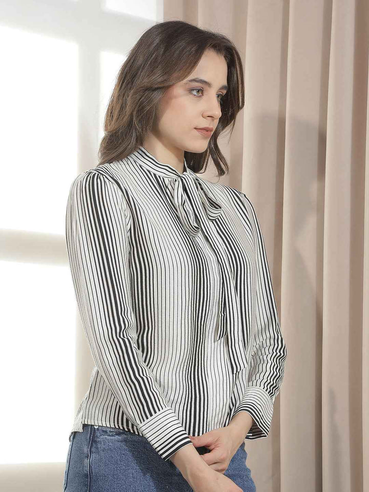 Off White Vertical Striped Top