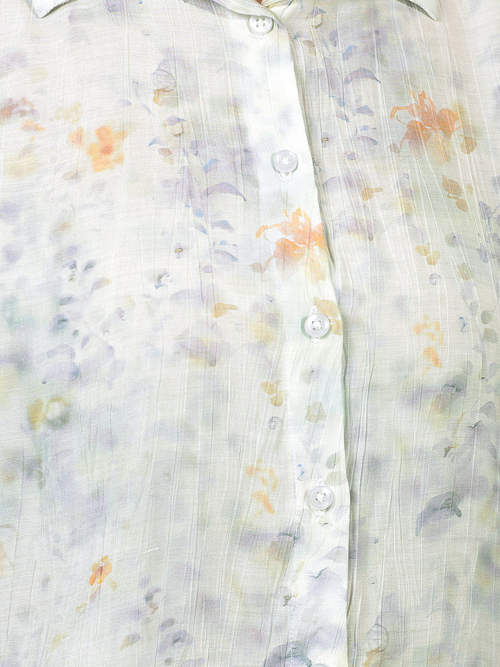 Purple Floral Print Shirt-Women Shirts-Crimsoune Club