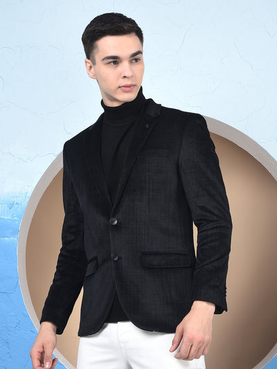 Black Checked Notched Lapel Single-Breasted Blazer