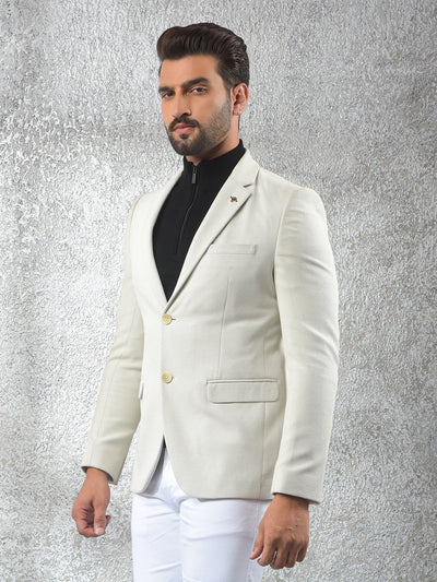 Cream Notched Lapel Single-Breasted Blazer