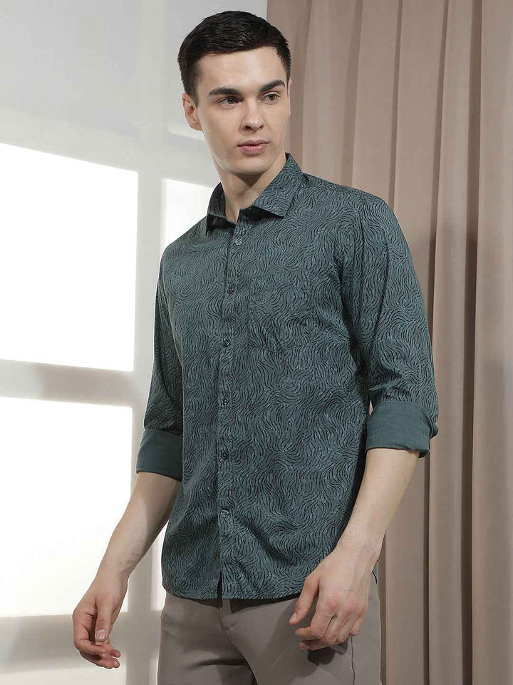 Vivid Green Botanical Printed Shirt