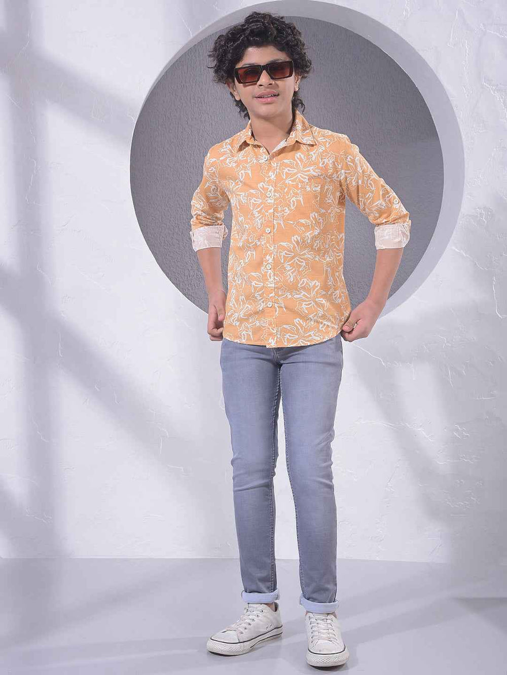 Orange Floral Print Shirt