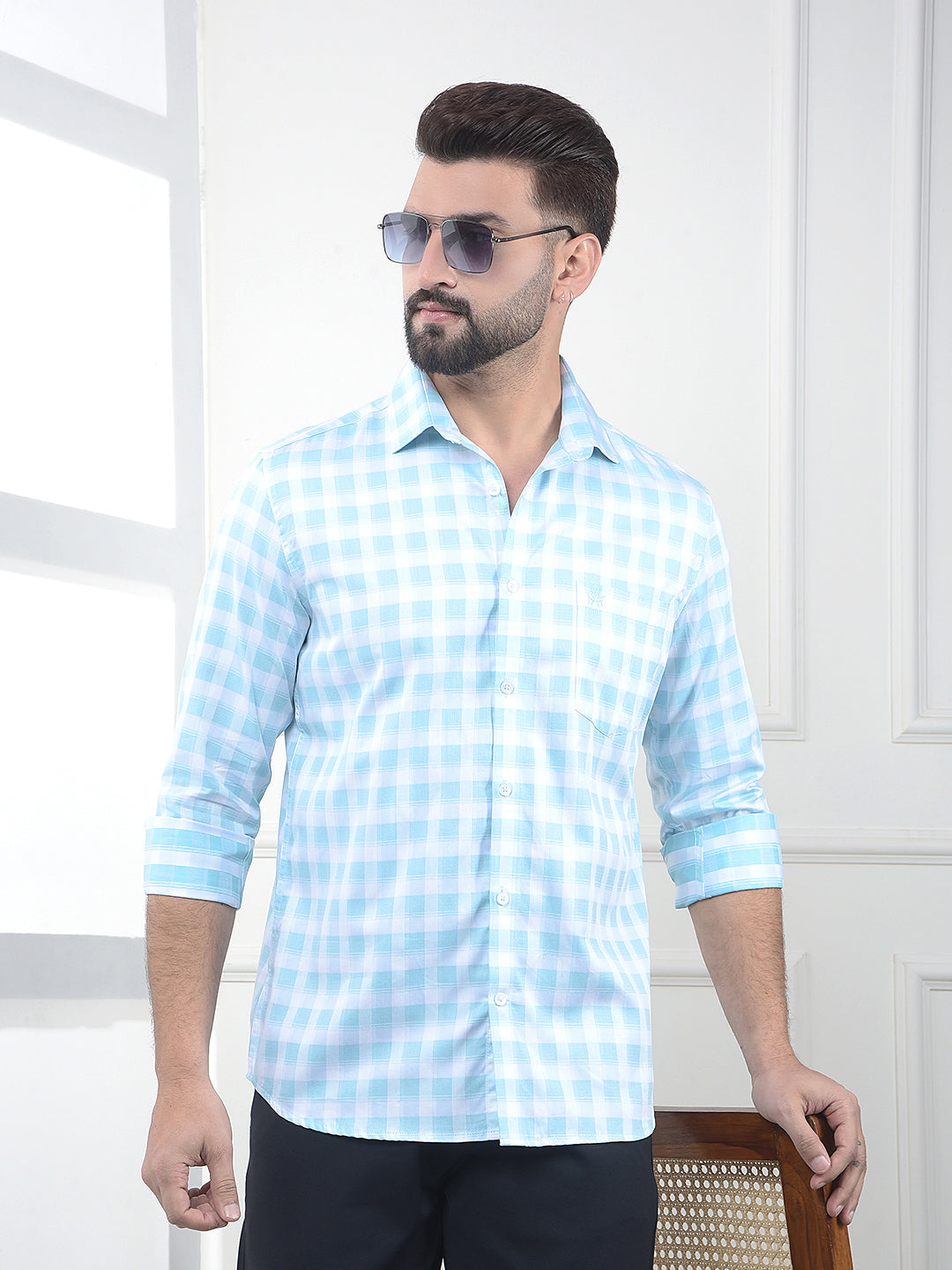 Blue Checked 100% Cotton Shirt