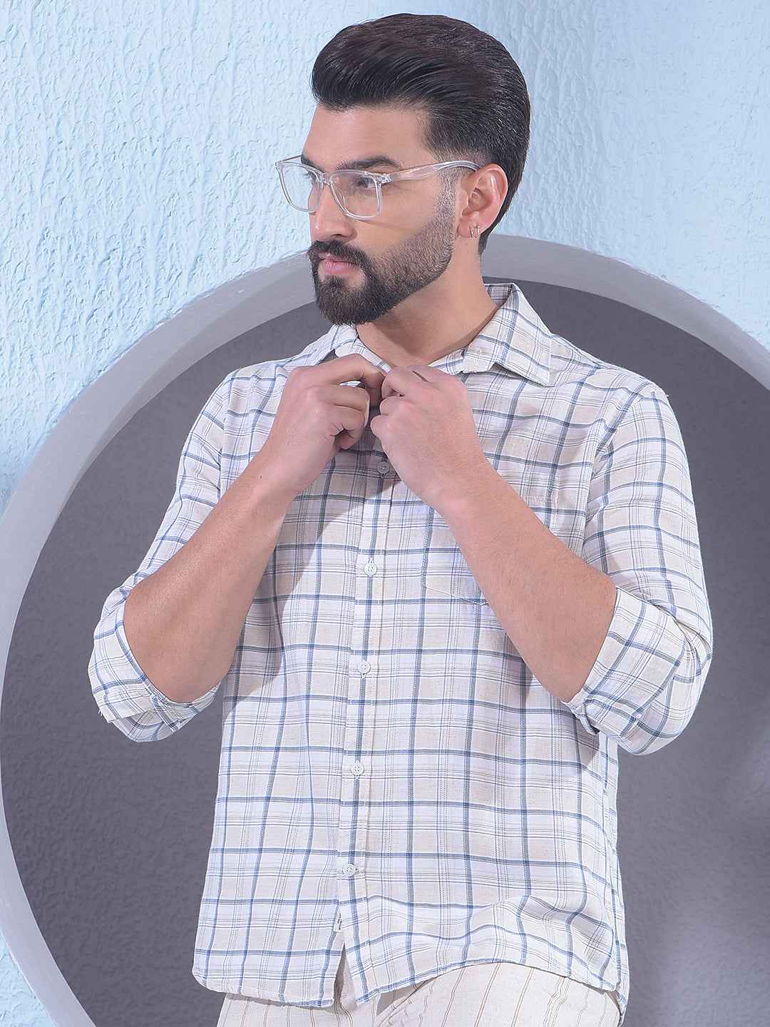 Grey Checked Linen Shirt