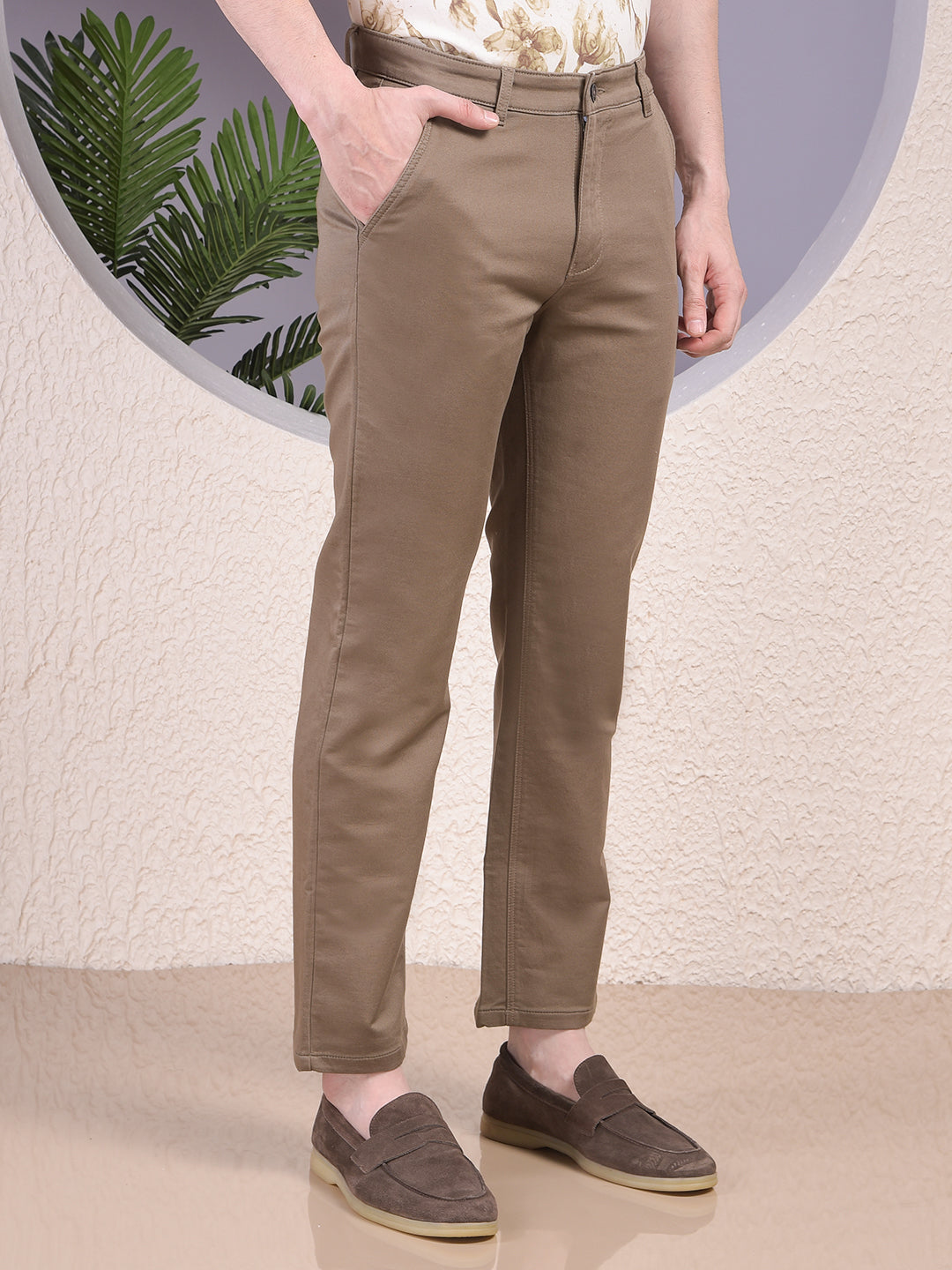 Snatched Khaki Straight Trousers