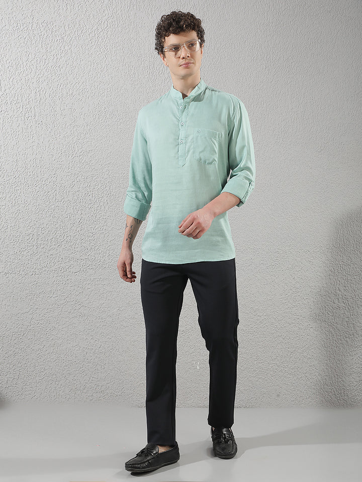 Modern Moss Green Linen Kurta