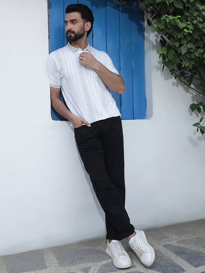 Green Botanical Print Polo Neck T-Shirt