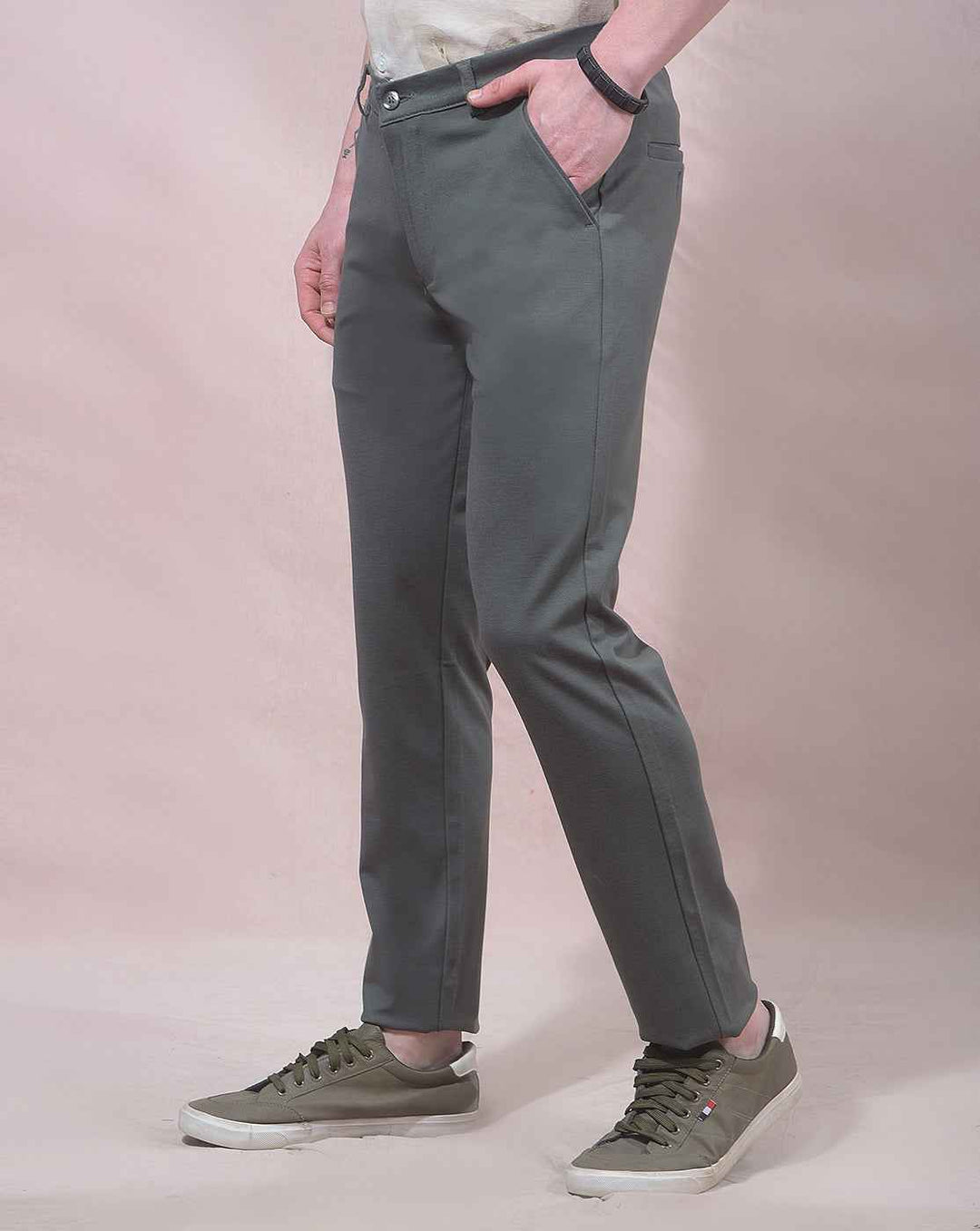 Olive Green Knitted Casual Trousers