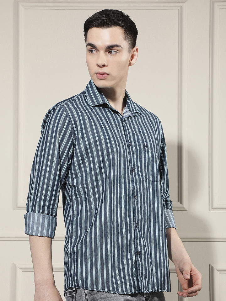 Green Vertical Stripes 100% Cotton Shirt