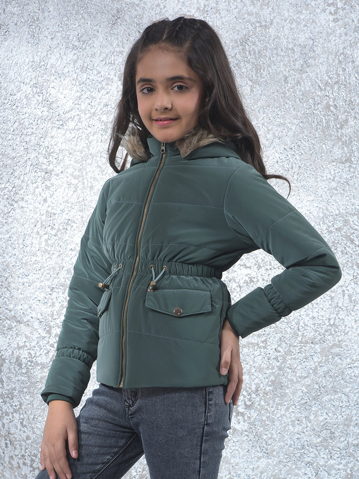 Olive Hooded Neck Padded Jacket