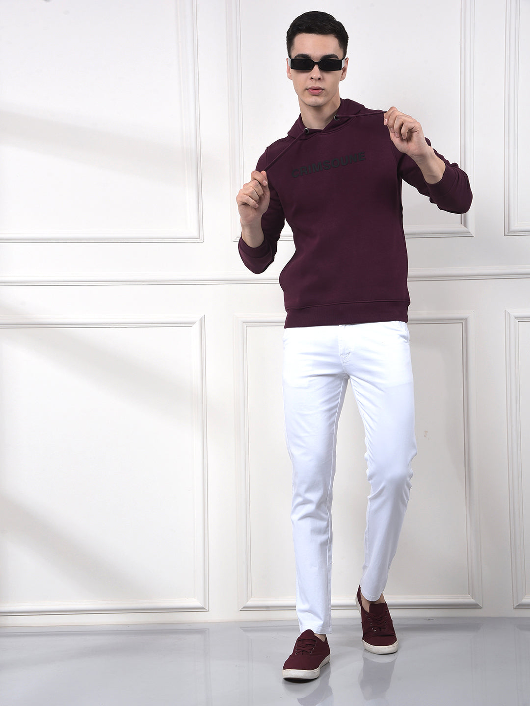 Wine Typographic Print Hooded Neck Sweatshirt