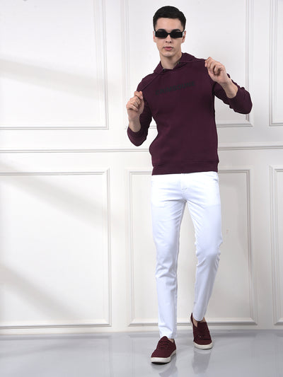 Wine Typographic Print Hooded Neck Sweatshirt