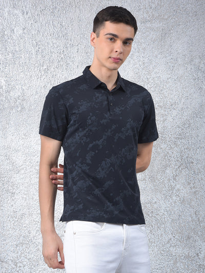 Black Printed Polo Neck T-Shirt-Men T-Shirts-Crimsoune Club