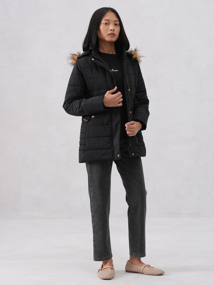 Puffer Hooded Black Jacket