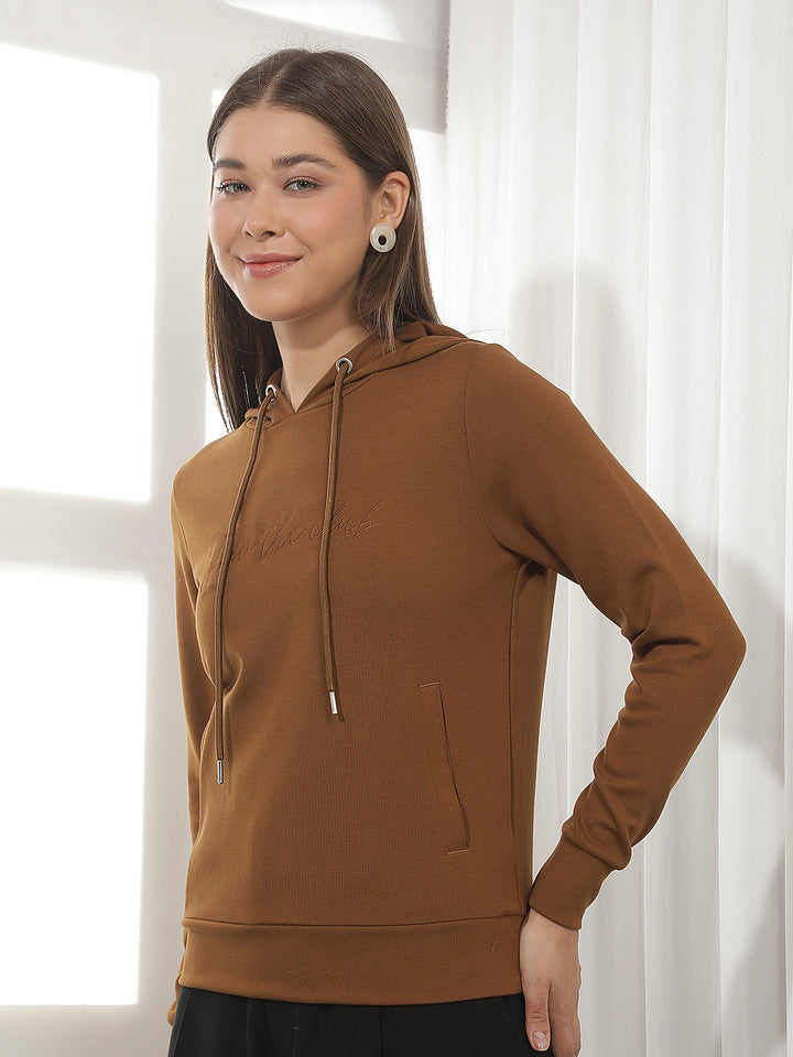 Brown Typographic Print Hooded Sweatshirt