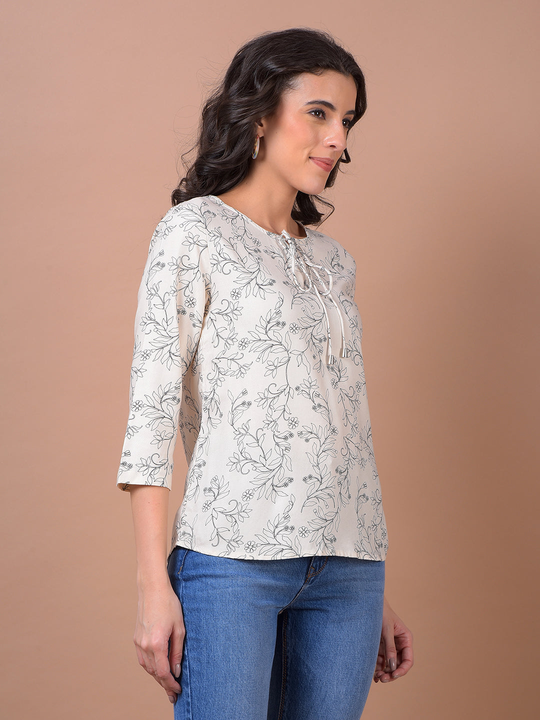 Off White Floral Print Top