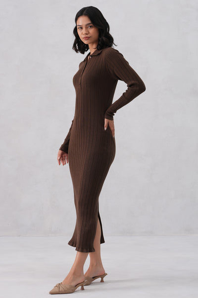 Brown Vertical Stripes Winter Bodycon Dress