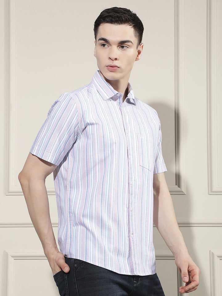 Pink Vertical Striped 100% Cotton Shirt
