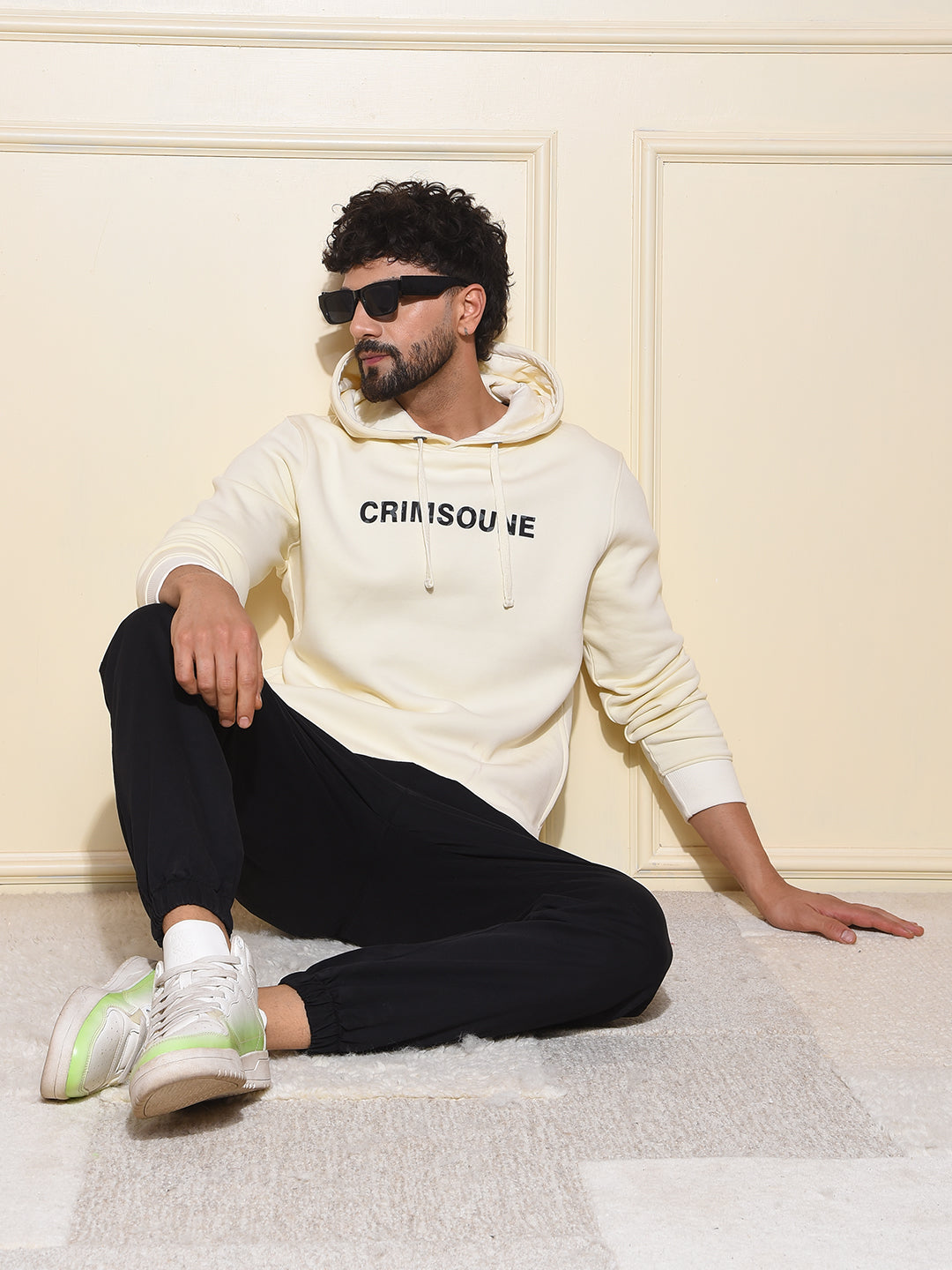 Cream Typographic Print Hooded Neck Sweatshirt
